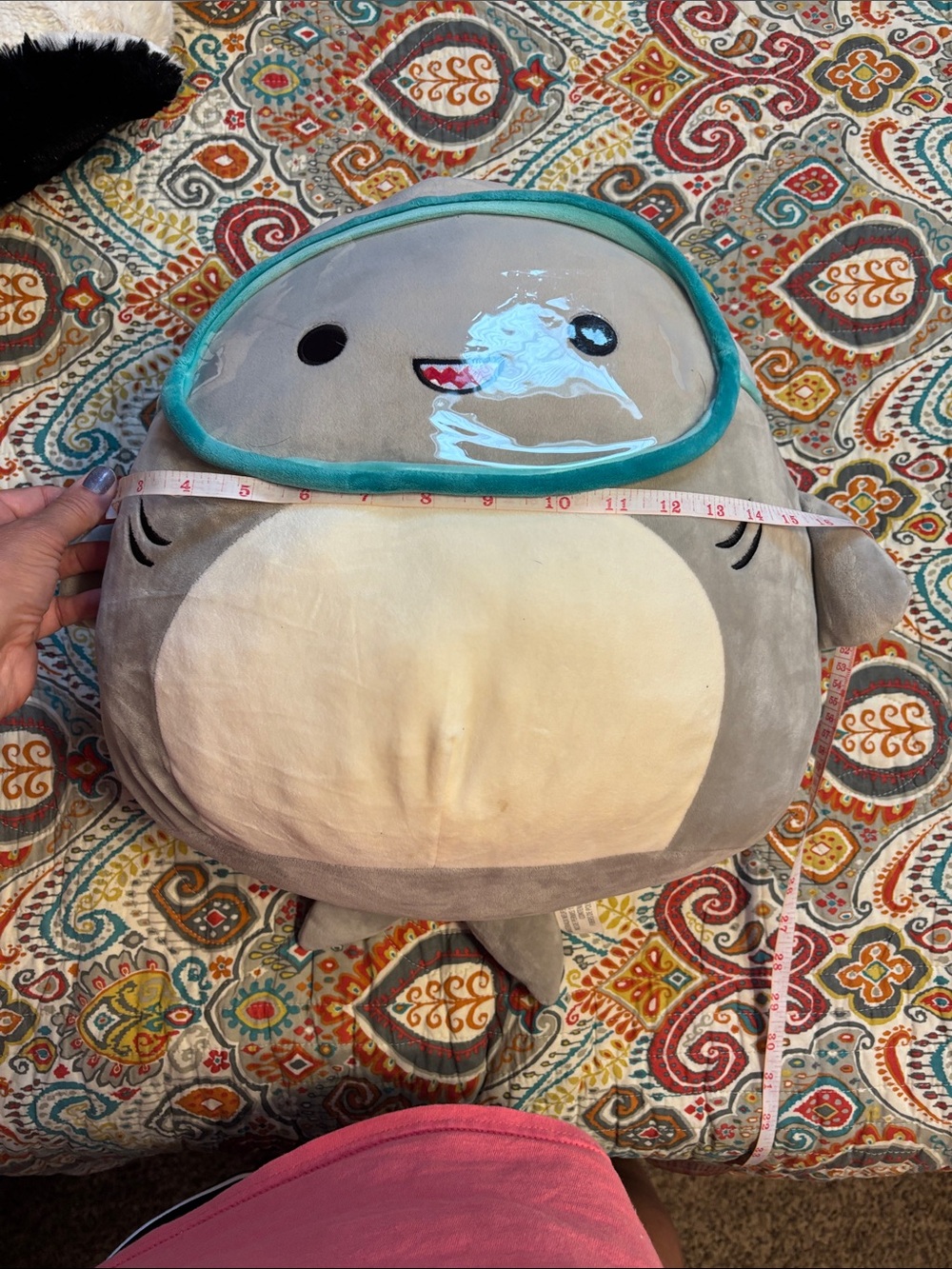 Squishmallow large Gray and Cream Plush Shark Pillow with Teal Trim around mask - Picture 11 of 11